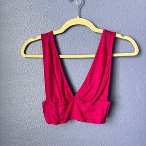 SHEIN BAE Solid Crop Tank Top Hot Pink Backless Stretch Lightweight Small Deep V